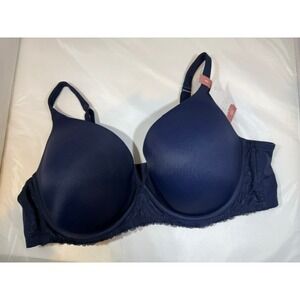 Cacique Navy Blue Boost Plunge Smooth Lace Trim Underwire Bra 48D C623-Y5633 NWT